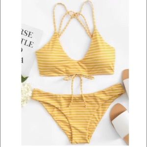 Yellow and White Striped Bikini, Never Worn!